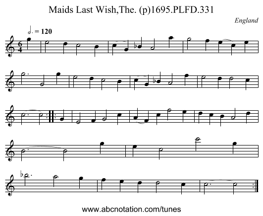 Maids Last Wish,The. (p)1695.PLFD.331 - staff notation