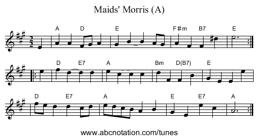 Maids' Morris (A) - staff notation
