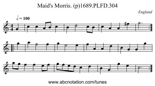 Maid's Morris. (p)1689.PLFD.304 - staff notation