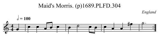 Maid's Morris. (p)1689.PLFD.304 - staff notation