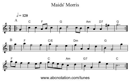 Maids' Morris - staff notation