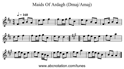 Maids Of Ardagh (Dmaj/Amaj) - staff notation
