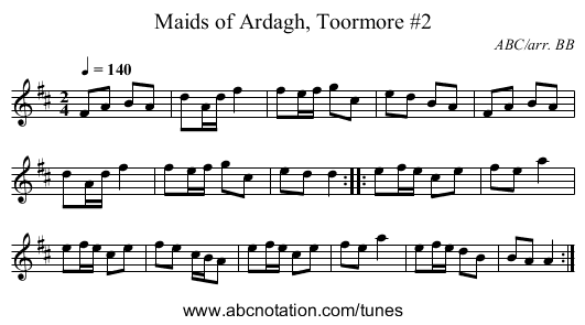 Maids of Ardagh, Toormore #2 - staff notation