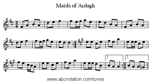 Maids of Ardagh - staff notation