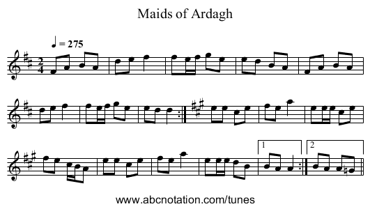 Maids of Ardagh - staff notation