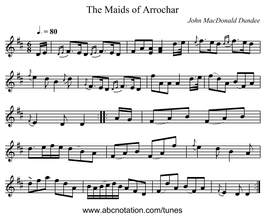 Maids of Arrochar, The - staff notation
