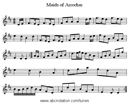Maids of Arrochar - staff notation