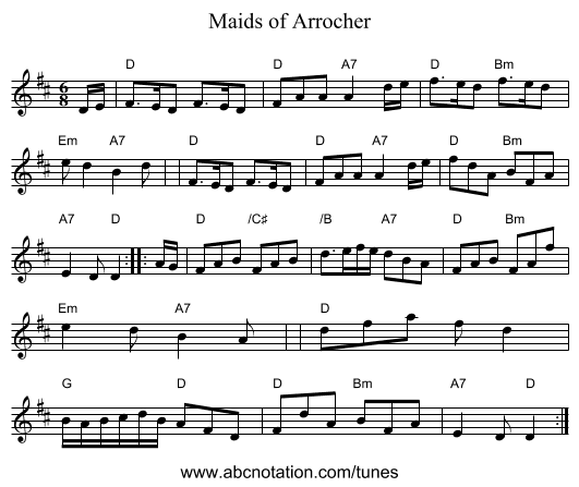 Maids of Arrocher - staff notation