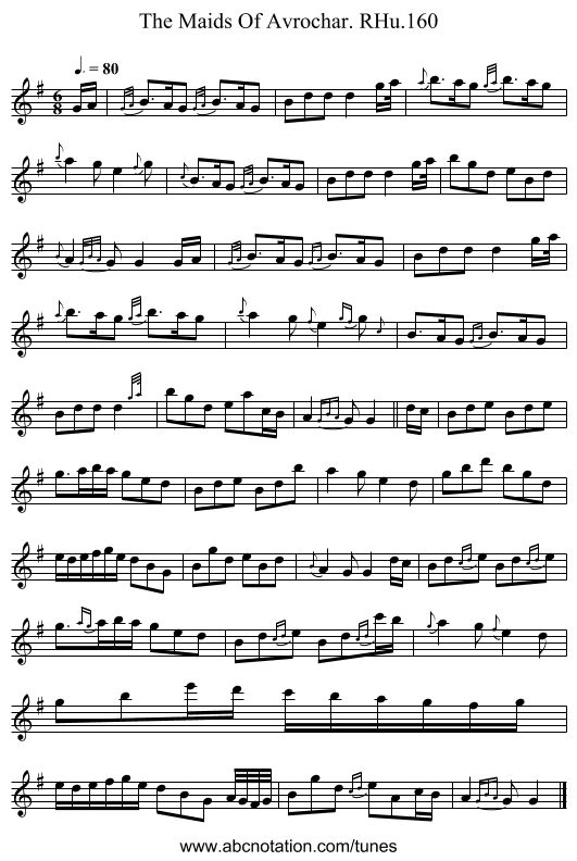 Maids Of Avrochar. RHu.160, The - staff notation