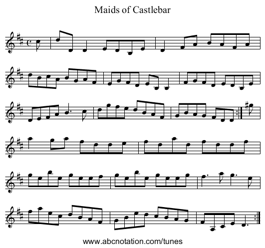 Maids of Castlebar - staff notation