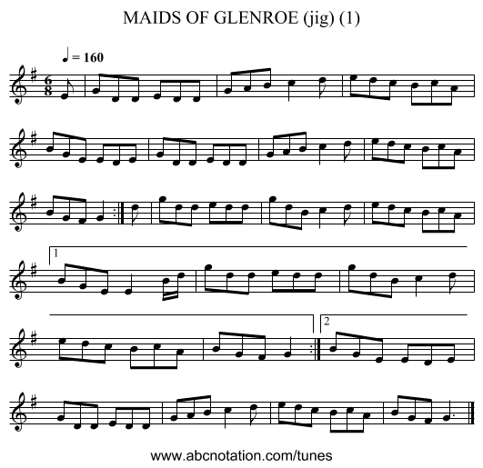 MAIDS OF GLENROE (jig) (1) - staff notation