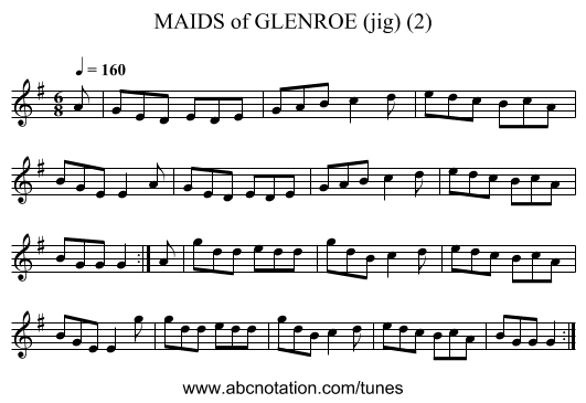 MAIDS of GLENROE (jig) (2) - staff notation