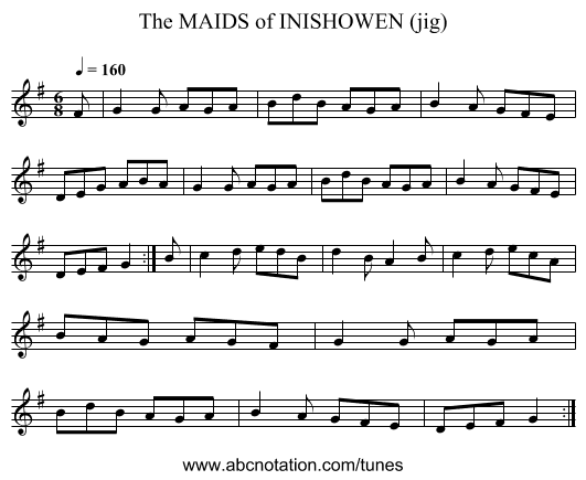 MAIDS of INISHOWEN (jig), The - staff notation