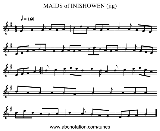MAIDS of INISHOWEN (jig) - staff notation