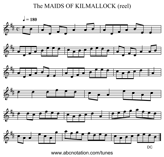 MAIDS OF KILMALLOCK (reel), The - staff notation