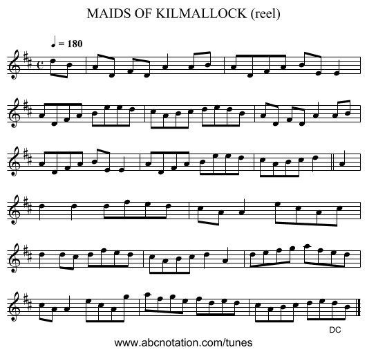 MAIDS OF KILMALLOCK (reel) - staff notation