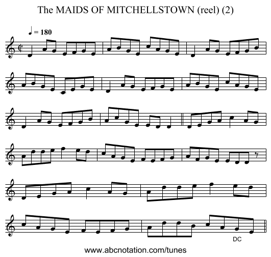 MAIDS OF MITCHELLSTOWN (reel) (2), The - staff notation