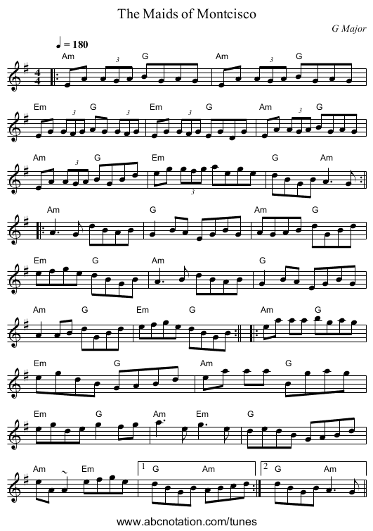 Maids of Montcisco, The - staff notation