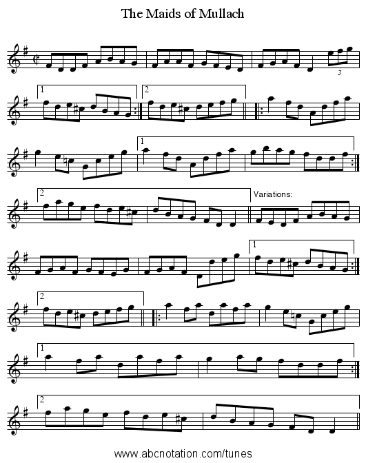 Maids of Mullach, The - staff notation