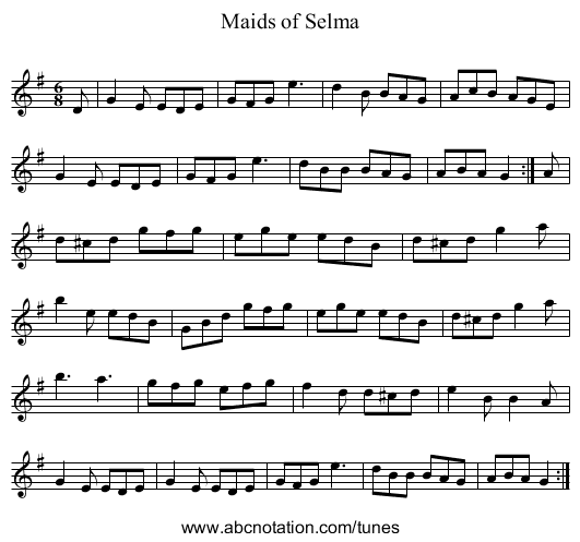 Maids of Selma - staff notation