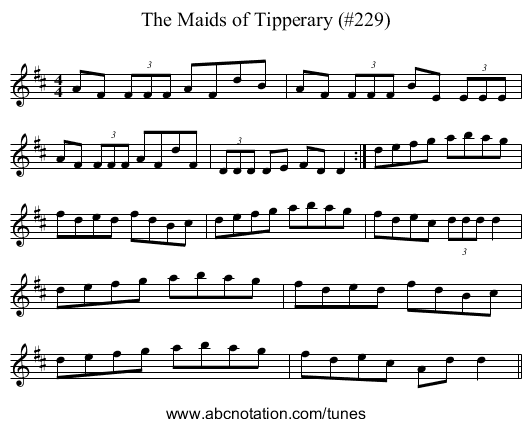 Maids of Tipperary (#229), The - staff notation