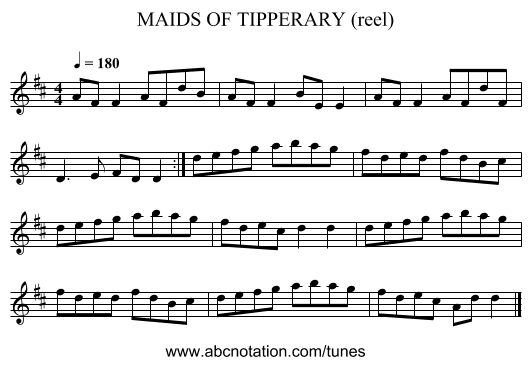 MAIDS OF TIPPERARY (reel) - staff notation
