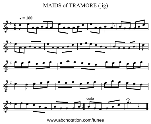 MAIDS of TRAMORE (jig) - staff notation