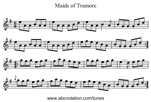 Maids of Tramore - staff notation