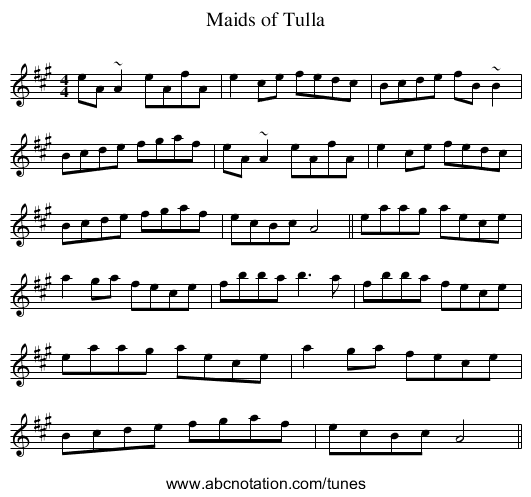 Maids of Tulla - staff notation