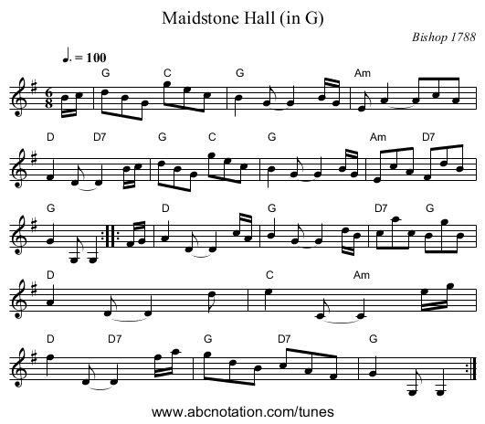 Maidstone Hall (in G) - staff notation