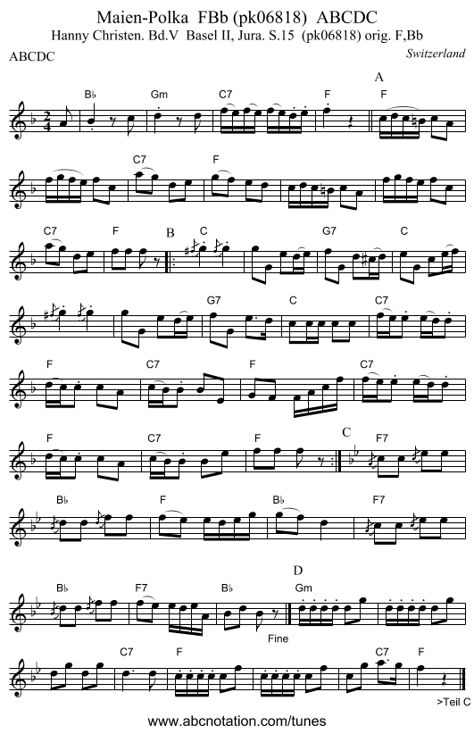 Maien-Polka  FBb (pk06818)  ABCDC - staff notation