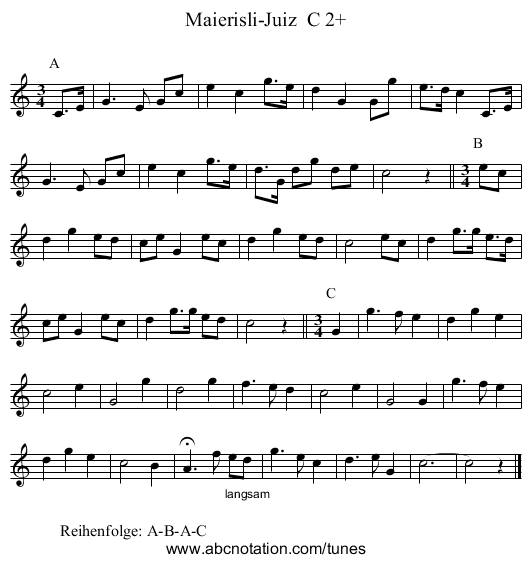 Maierisli-Juiz C 2+ - staff notation