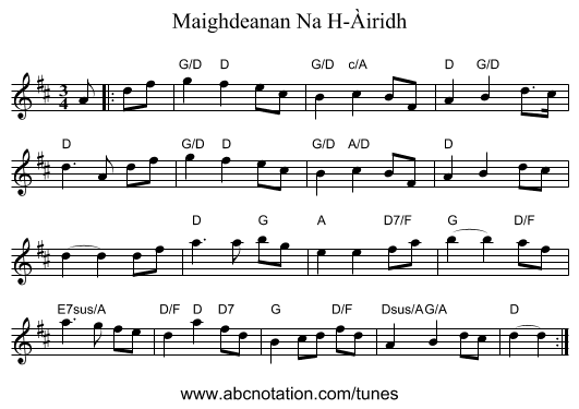 Maighdeanan Na H-Àiridh - staff notation