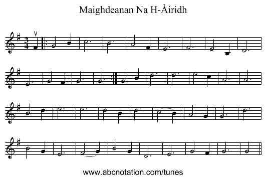 Maighdeanan Na H-Àiridh - staff notation