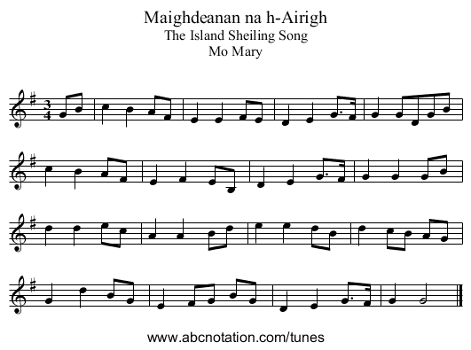 Maighdeanan na h-Airigh - staff notation