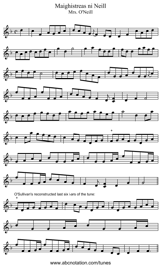 Maighistreas ni Neill - staff notation