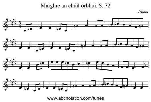 Maighre an chúil órbhui, S. 72 - staff notation
