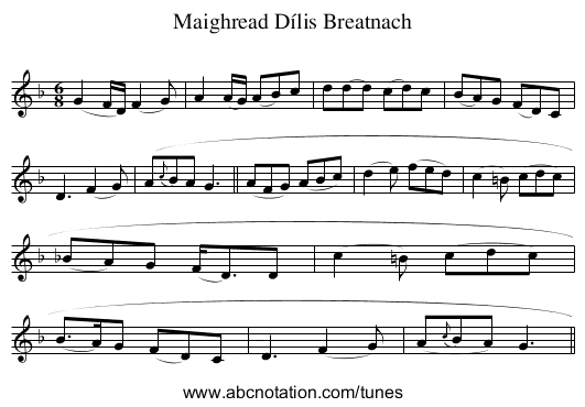 Maighread Dílis Breatnach - staff notation