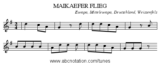 MAIKAEFER FLIEG - staff notation
