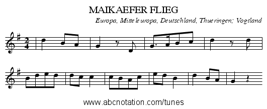 MAIKAEFER FLIEG - staff notation