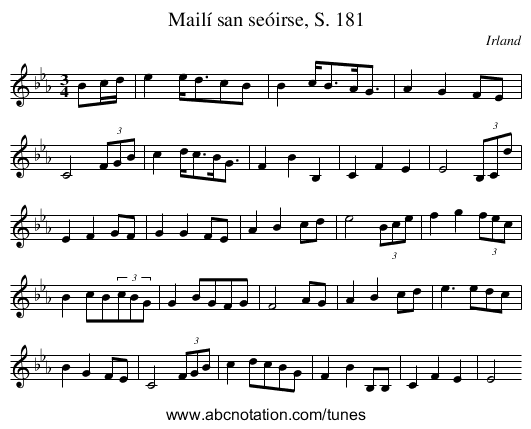 Mailí san seóirse, S. 181 - staff notation