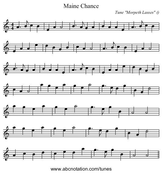 Maine Chance - staff notation