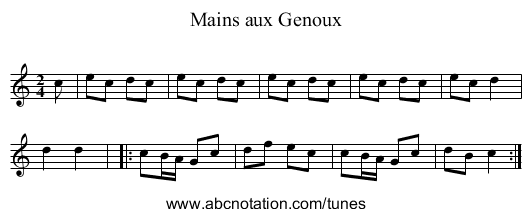 Mains aux Genoux - staff notation