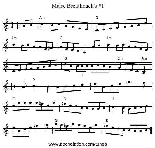 Maire Breathnach's #1 - staff notation