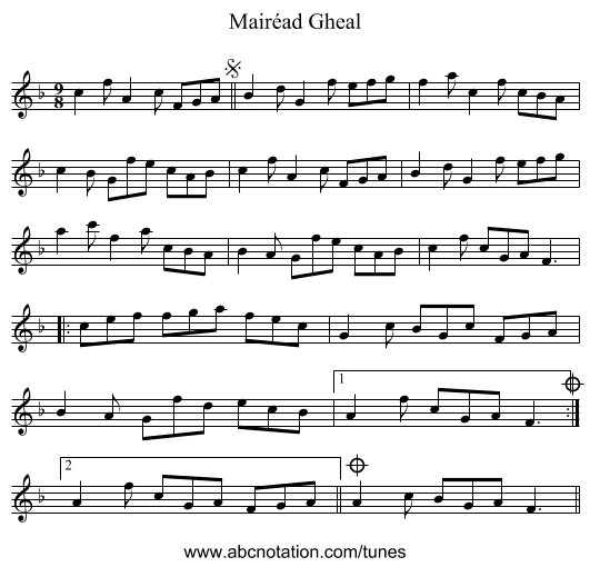 Mairéad Gheal - staff notation