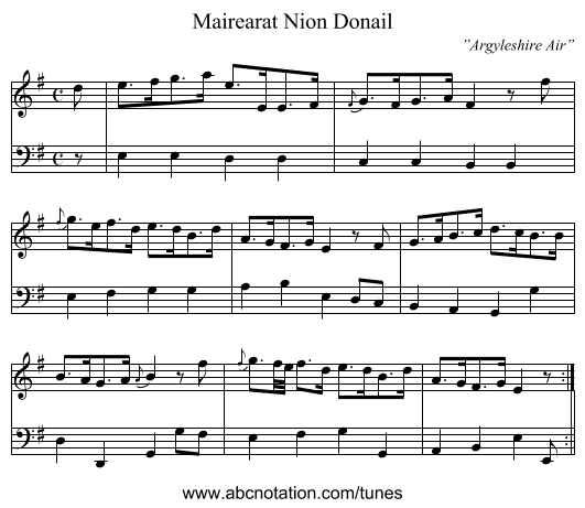 Mairearat Nion Donail - staff notation