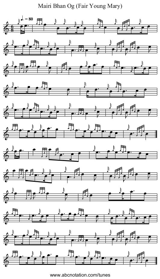 Mairi Bhan Og (Fair Young Mary) - staff notation