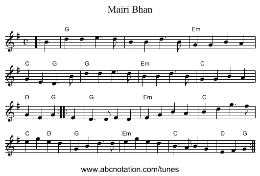 Mairi Bhan - staff notation