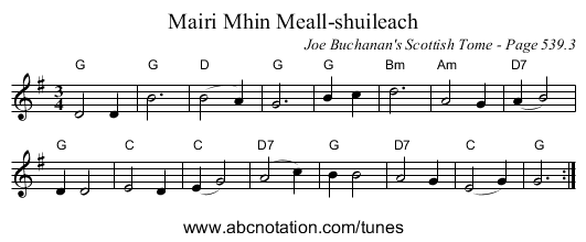 Mairi Mhin Meall-shuileach - staff notation