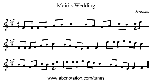 Mairi's Wedding - staff notation